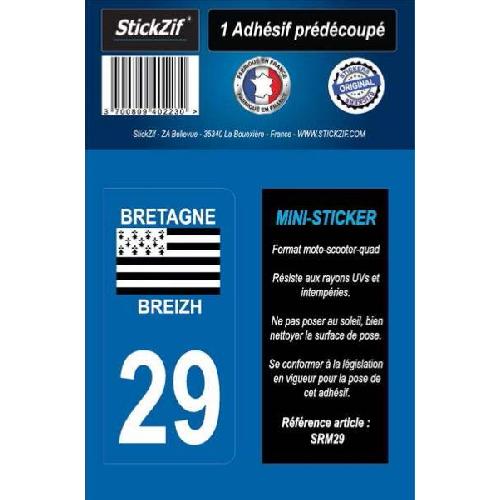 Stickers Plaques Immatriculation 1 Adhesif Moto Region Departement 29 BRETAGNE BREIZH bleu