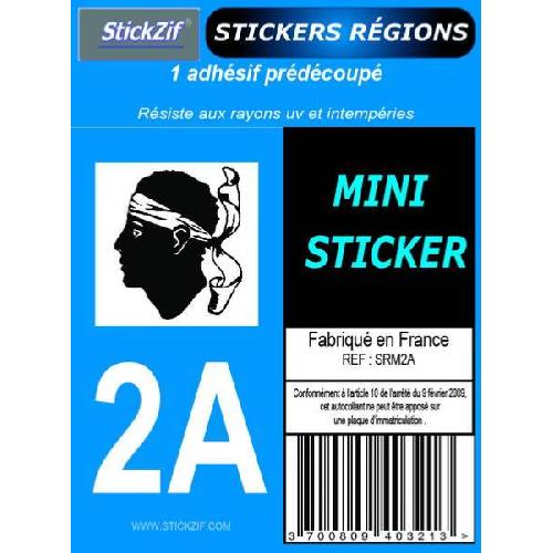 Stickers Plaques Immatriculation 1 Adhesif Moto Region Departement 2A CORSE