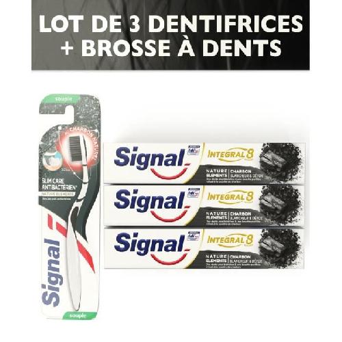1 Brosse a dents Souple + 3 Dentifrices - SIGNAL Kit Charbon integral 8 Blancheur Detox