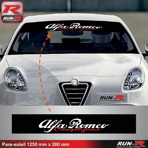 Adhesifs Alfa Romeo 1 pare-soleil compatible avec Alfa Romeo Competizione 125 cm - NOIR lettres ROUGE et blanche - Run-R