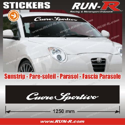 Adhesifs Alfa Romeo 1 pare-soleil compatible avec Alfa Romeo CUORE SPORTIVO 125 cm - NOIR lettres blanches - Run-R
