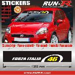 Adhesifs Fiat 1 pare-soleil FORZA ITALIA 46 - 125 cm - Fond NOIR logo BLANC et JAUNE - Run-R