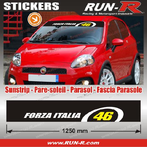 Adhesifs Fiat 1 pare-soleil FORZA ITALIA 46 - 125 cm - Fond NOIR logo BLANC et JAUNE - Run-R