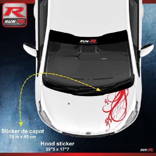 Adhesifs Peugeot 1 sticker capot compatible avec PEUGEOT 206 207 et 208 - FLORAL - Rouge - Run-R