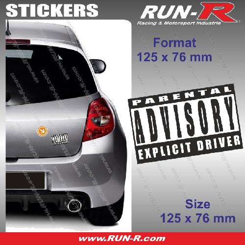 Stickers Monocouleurs 1 sticker Explicit Driver 12.5 cm - Parental Advisory - Run-R