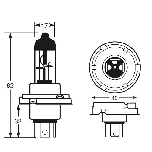 Ampoules H4 12V 10 Ampoules H4 P45T 60-55w 12V - Code europeen