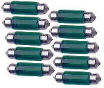 Ampoules Wedgebase - Veilleuses 10 Ampoules Navettes - 12V - 10W - T11 - 41mm - Vert - C5W - 41mm