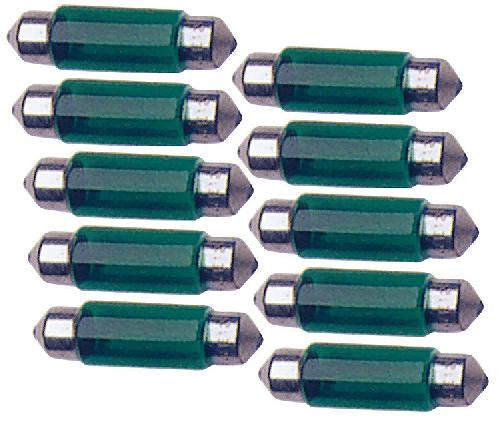 Ampoules Wedgebase - Veilleuses 10 Ampoules Navettes - 12V - 10W - T11 - 41mm - Vert - C5W - 41mm