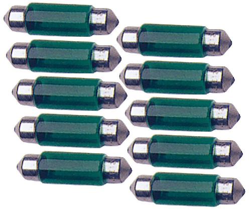 Ampoules Wedgebase - Veilleuses 10 Ampoules Navettes - 12V - 5W - T11 - 35mm - Vert - C5W