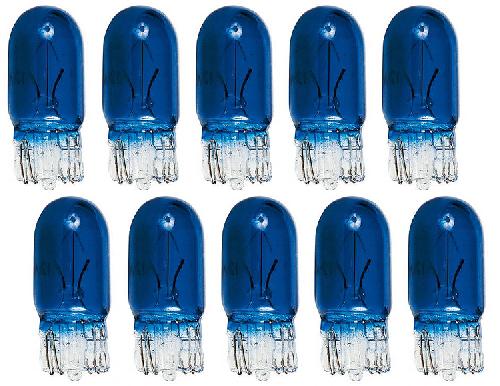 10 Ampoules T10 - 12V - 3W - Wedgebase - W2.1w9.5D - Bleu