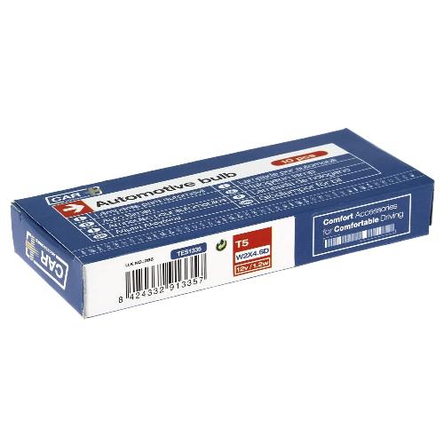 Ampoules Wedgebase - Veilleuses 10 Ampoules T5 12V 1.2W 2800K Wedgebase W2x4.6D Blanc