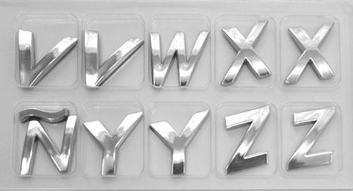 Stickers 3D 10 Lettres Chromees 3D Adhesives -vwxnyz- BC Corona