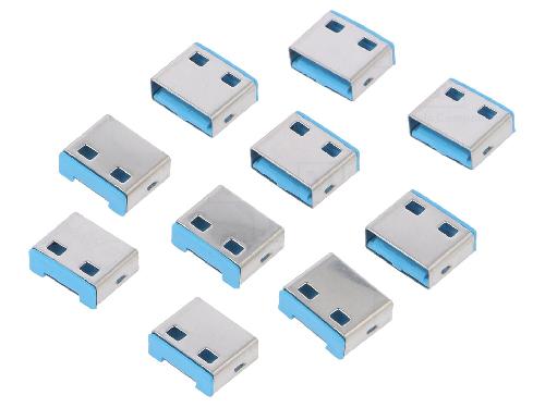 Cable - Connectique Pour Peripherique 10 serrures de port USB A pour bloqueur de port USB - bleu