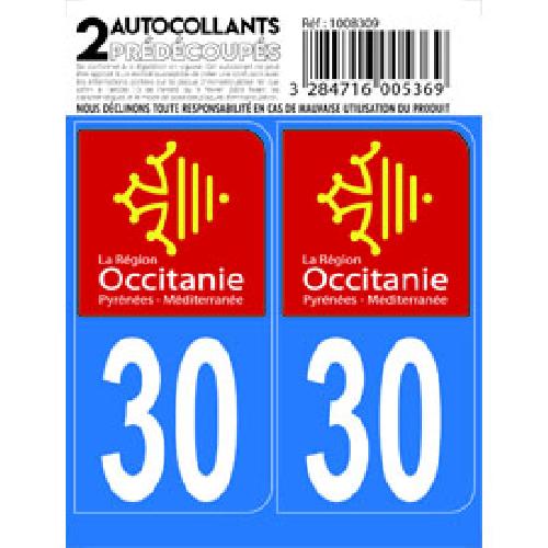Stickers Plaques Immatriculation 10x Autocollant departement 30 - OCCITANIE