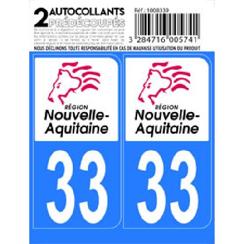 Stickers Plaques Immatriculation 10x Autocollant departement 33 - NOUVELLE AQUITAINE