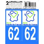 Stickers Plaques Immatriculation 10x Autocollant departement 62 - HAUTS DE France