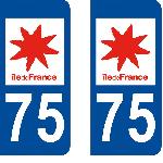 10x Autocollant departement 75 - PARIS -x2-