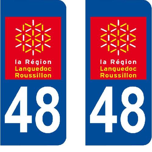 Stickers Plaques Immatriculation 10x Autocollants departement 48 - Region Occitanie X2