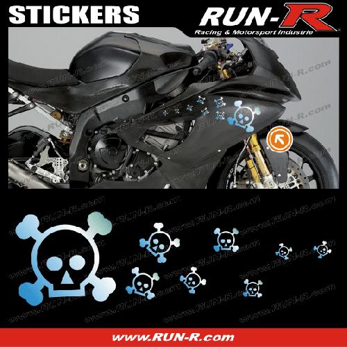 Stickers Motos 16 stickers tete de mort SKULL RAIN - CHROME - Run-R