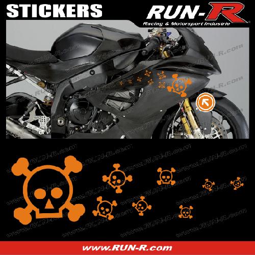 Stickers Motos 16 stickers tete de mort SKULL RAIN - ORANGE - Run-R
