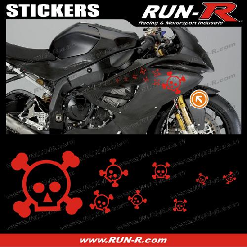 Stickers Motos 16 stickers tete de mort SKULL RAIN - ROUGE - Run-R