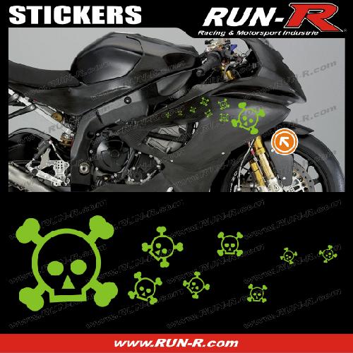 Stickers Motos 16 stickers tete de mort SKULL RAIN - VERT - Run-R