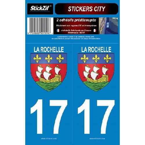 Stickers Plaques Immatriculation 2 Adhesifs CITY 17 LA ROCHELLE