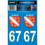 Stickers Plaques Immatriculation 2 ADHESIFS -REGION- DEPARTEMENT 67 ALSACE