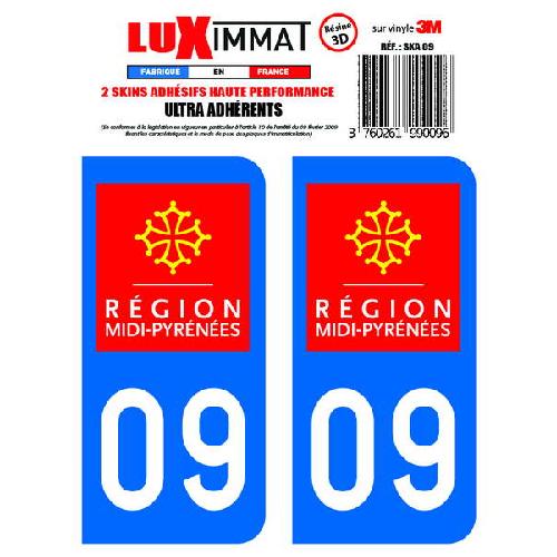Stickers Plaques Immatriculation 2 Adhesifs Resine Premium Departement 09