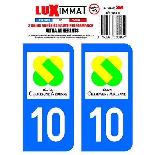 Stickers Plaques Immatriculation 2 Adhesifs Resine Premium Departement 10