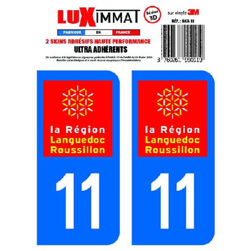 Stickers Plaques Immatriculation 2 Adhesifs Resine Premium Departement 11