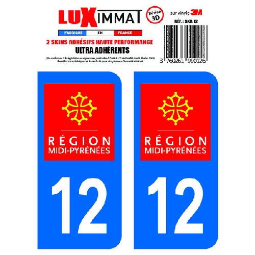 Stickers Plaques Immatriculation 2 Adhesifs Resine Premium Departement 12