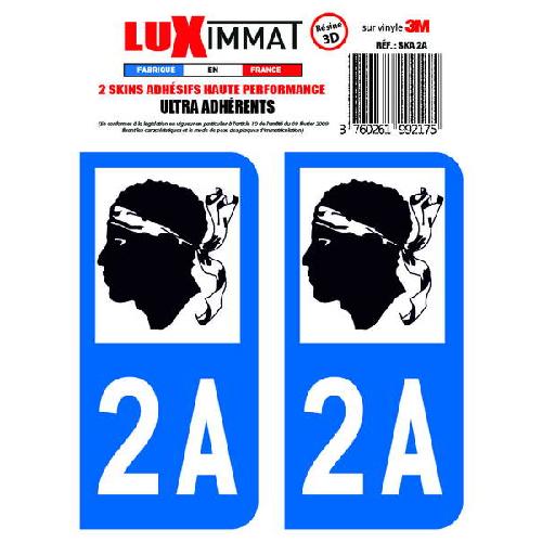 Stickers Plaques Immatriculation 2 Adhesifs Resine Premium Departement 2A