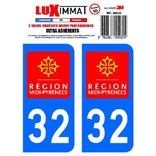 Stickers Plaques Immatriculation 2 Adhesifs Resine Premium Departement 32