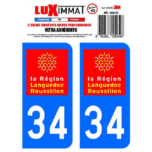 Stickers Plaques Immatriculation 2 Adhesifs Resine Premium Departement 34
