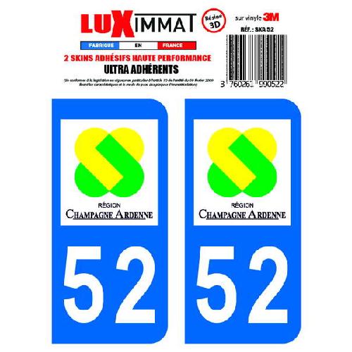 Stickers Plaques Immatriculation 2 Adhesifs Resine Premium Departement 52