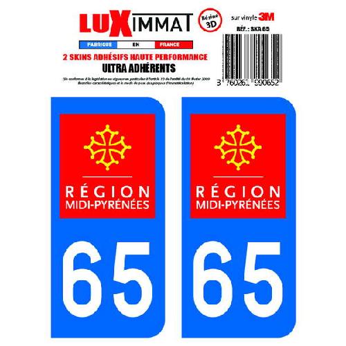 Stickers Plaques Immatriculation 2 Adhesifs Resine Premium Departement 65