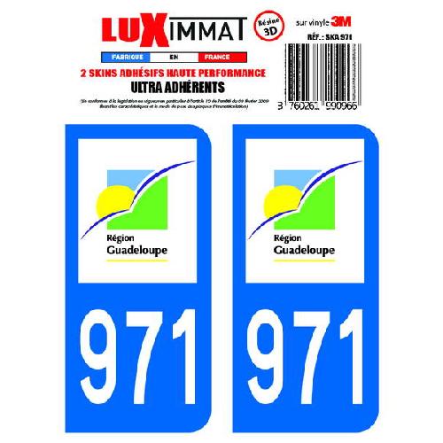 Stickers Plaques Immatriculation 2 Adhesifs Resine Premium Departement 971 GUADELOUPE