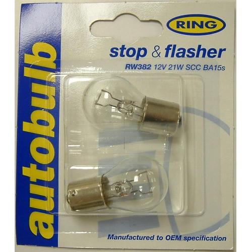 Ampoules BA 12V 2 Ampoules Blister Ring Stop 1 Filament 12v 21w Scc -BLISTER-