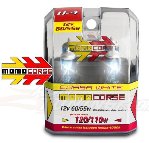 2 Ampoules H4 - Ice White - 12V 55W 4000K - Rendu 110W - Homologue - MomoCorse