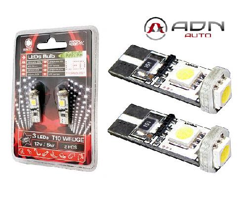 Ampoules Wedgebase - Veilleuses 2 Ampoules LED - T10 12V 5W 9000K - W2.1x9.5D - Puce SMD - Blanc