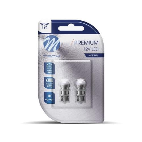 Ampoules Wedgebase - Veilleuses 2 Ampoules Led W5W 6500K 12V Mtech -Blister- Premium Mtech