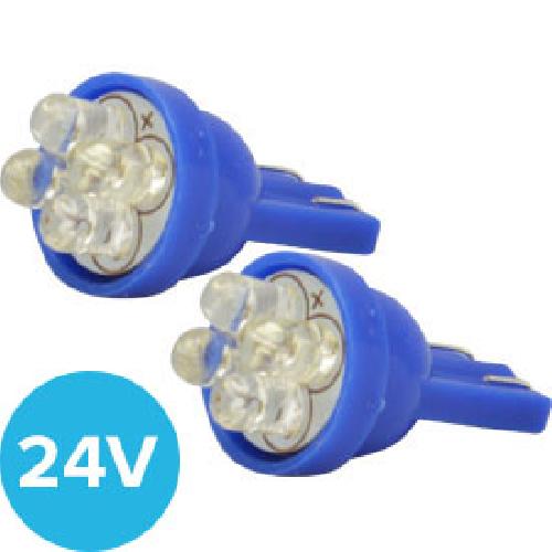 Ampoule - Eclairage Tableau De Bord 2 Ampoules T10 4 Leds 24V - Bleu