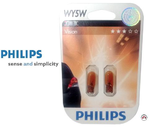 Ampoules Wedgebase - Veilleuses 2 ampoules WY5W Vision - 12V - 5W - Orange - Philips - Homologue