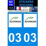 Stickers Plaques Immatriculation 2 autocollants Region Departement 03