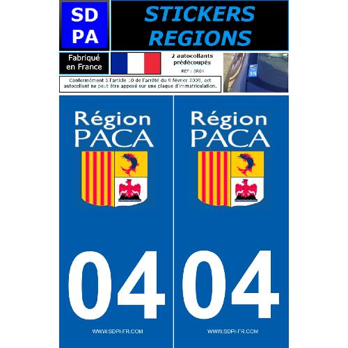 Stickers Plaques Immatriculation 2 autocollants Region Departement 04