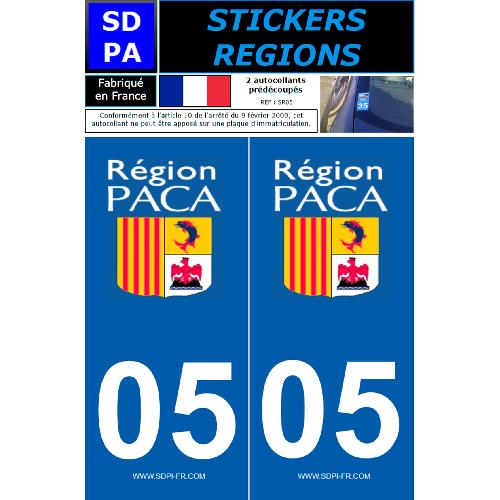 Stickers Plaques Immatriculation 2 autocollants Region Departement 05