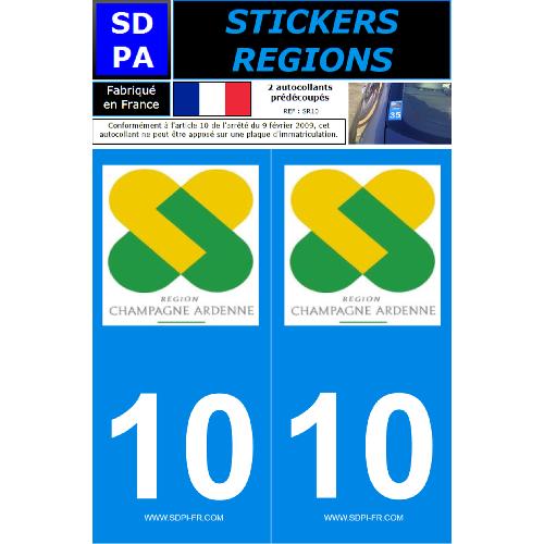 Stickers Plaques Immatriculation 2 autocollants Region Departement 10