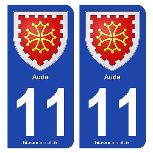 Stickers Plaques Immatriculation 2 autocollants Region Departement 11 SR11-1