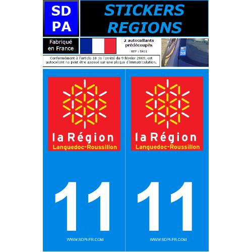 Stickers Plaques Immatriculation 2 autocollants Region Departement 11 SR11